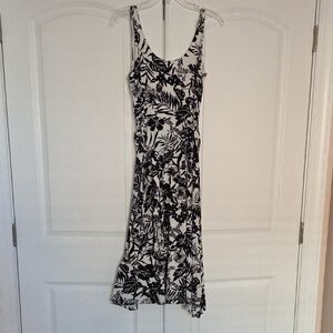 LOFT Black and White Floral Midi Dress